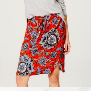 Ann Taylor Loft Red Paisley Drawstring Skirt